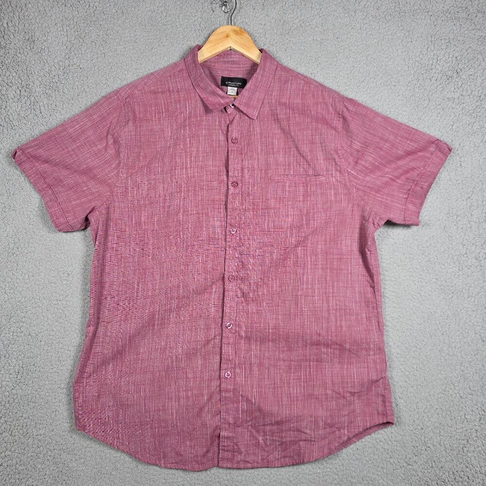 Structure Shirt Mens Size XL Magenta Slim Modern Fit Heathered Short Sleeve